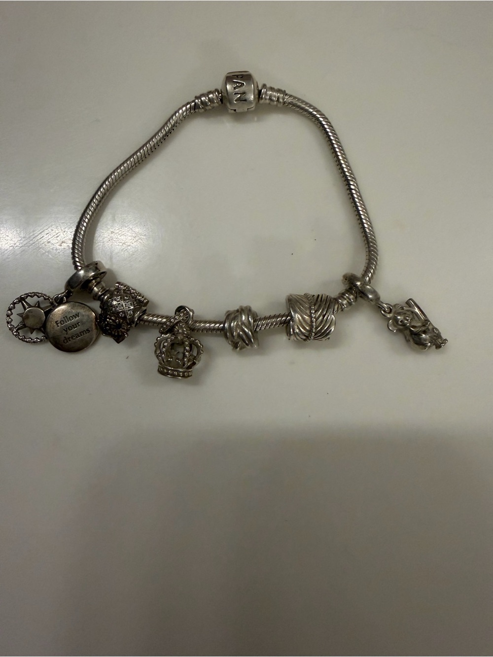 Pandora Sterling Silver Charm Bracelet- 6 Charms Included